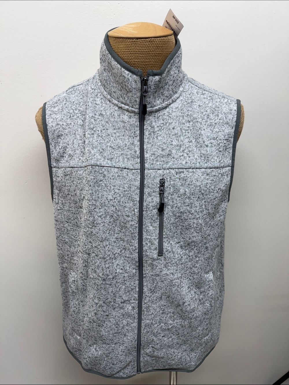 Club Room Heather Gray Full-Zip Fleece Vest with Chest Pocket